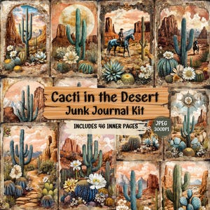 Cacti in the Desert Junk Journal Pages | Vintage Western Themed Kit | Shabby Chic Vintage | Ephemera Collage Sheet Scrapbooking | 46 JPEG.