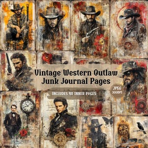 Vintage Western Outlaw Junk Journal Pages: Sepia Cowboy Ephemera (Digital Download)