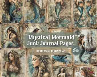 Mermaid Junk Journal Pages: Shabby Chic Siren Ephemera (Digital Download)