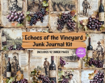 Vintage Vineyard Junk Journal Pages: Rustic Wine Ephemera (42 JPEG)