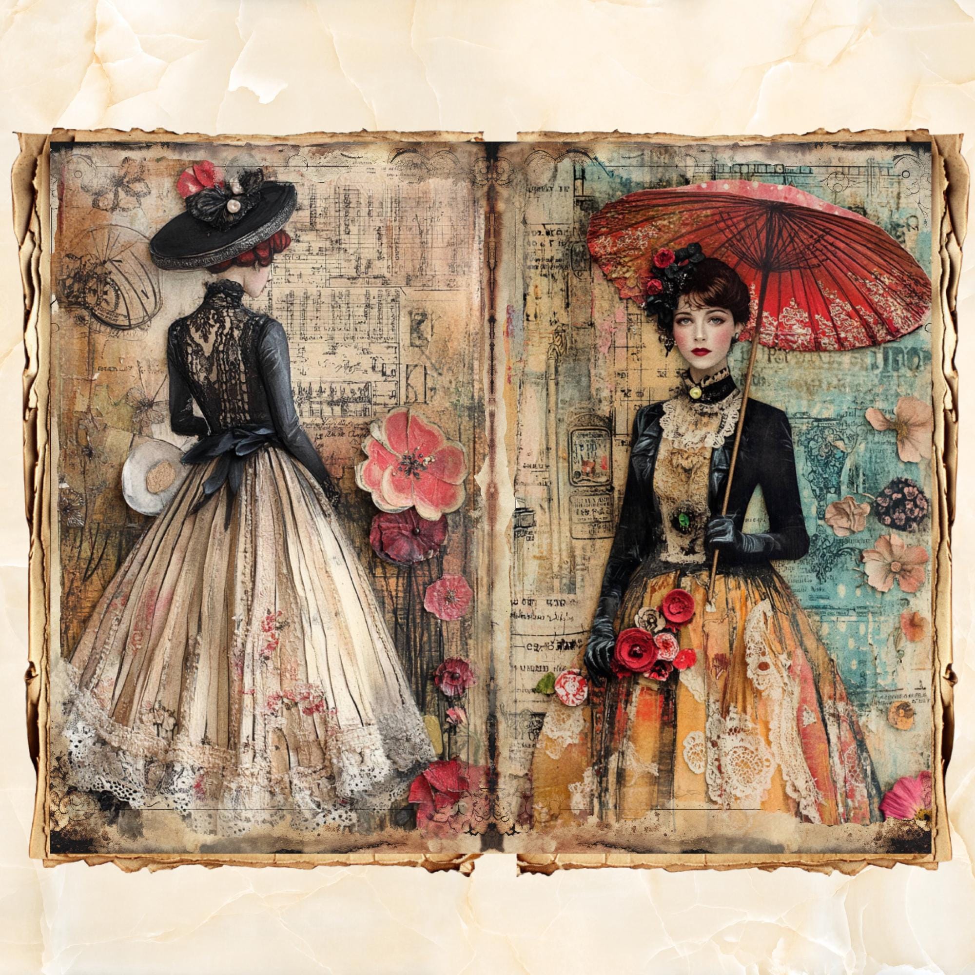 Vintage Shabby Chic Junk Journal Pages: Victorian Ladies Fashion (40 ...