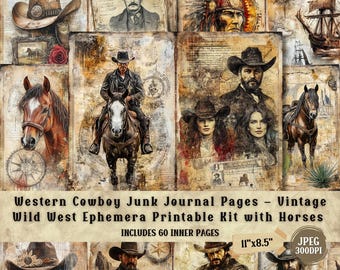 Vintage Western Cowboy Junk Journal Kit: Wild West Ephemera (60 JPG)