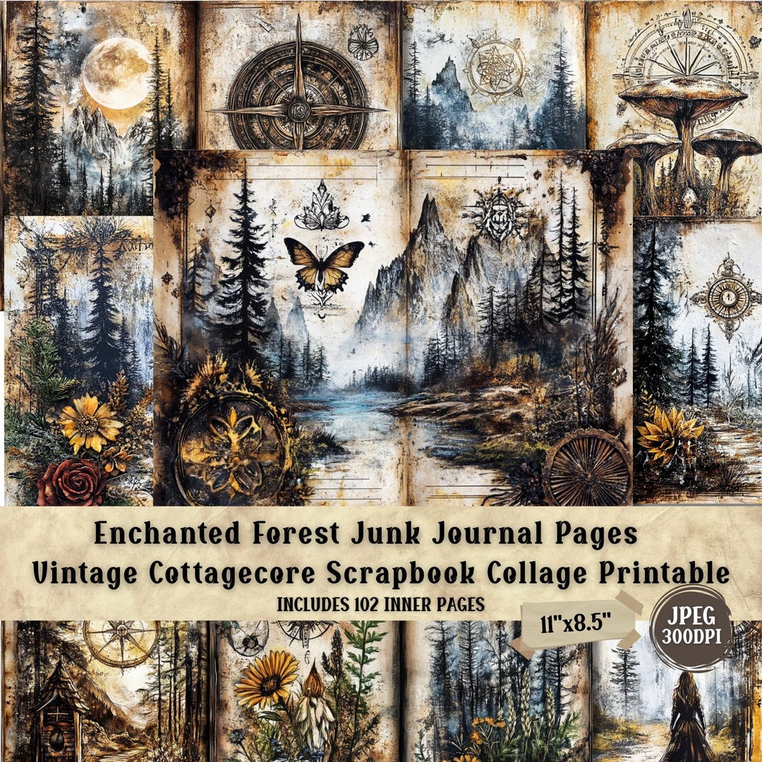 Enchanted Forest Junk Journal Pages, Vintage Cottagecore Scrapbook ...