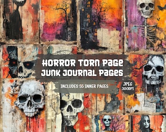 Horror Junk Journal Pages: Spooky Halloween Ephemera (55 JPEG)
