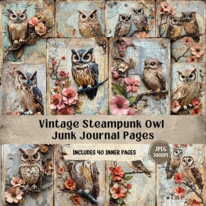 Steampunk Owl Junk Journal Pages: Shabby Chic Printable (Digital Download)