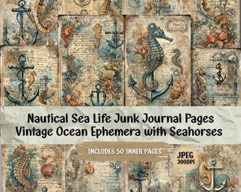 Nautical Junk Journal Pages: Vintage Sea Life Ephemera (50 JPG Digital Download