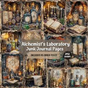Vintage Alchemist’s Laboratory Junk Journal Kit | Includes Aged Handwritten Potion Recipes | Collage Sheet for Scrapbooking and Paper Crafts
