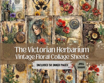Victorian Herbarium: Floral Collage Sheets for Junk Journals (58 JPEG)