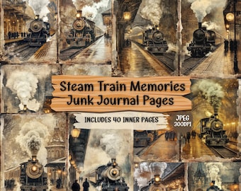 Vintage Steam Train Junk Journal Pages: Shabby Chic Ephemera (40 JPEG Images)