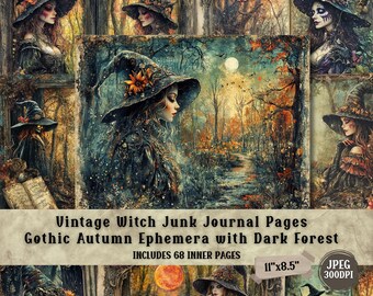 Vintage Witch Junk Journal Pages: Gothic Halloween Ephemera (JPG Digital Download)