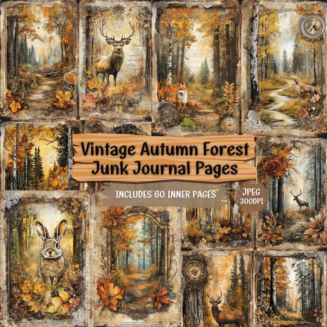 Vintage Autumn Forest Junk Journal Pages: Shabby Chic Ephemera (digital ...