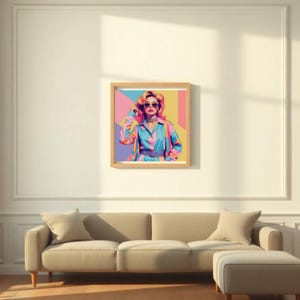 Retro 80’s Woman Pop Art Print | Bold Pastel Fashion Wall Art | Colorful Geometric Portrait for Modern Home Decor | Digital Download