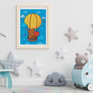 Entzückender Teddybär im Heißluftballon Nursery Wall Art Printable - Baby Shower Geschenk & Zimmer Dekor