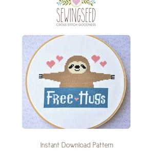Cross Stitch Pattern, Sloth, Free Hugs Counted Cross Stitch Pattern, Instant Download