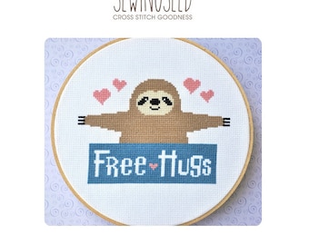 Cross Stitch Pattern, Sloth, Free Hugs Counted Cross Stitch Pattern, Instant Download