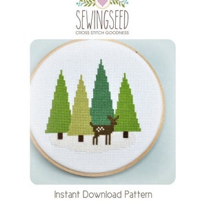 Cross Stitch Pattern Deer in the Forest Cross Stitch Pattern Woodland Winter Modern Cross Stitch image 1