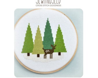 Cross Stitch Pattern - Deer in the Forest Cross Stitch Pattern - Woodland Winter - Modern Cross Stitch