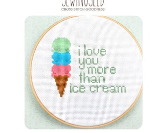 I love you more than ice cream cross stitch pattern Instant Download