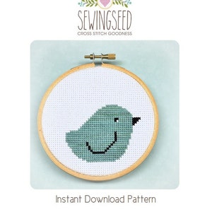 Aqua Bird Cross Stitch Pattern Instant Download