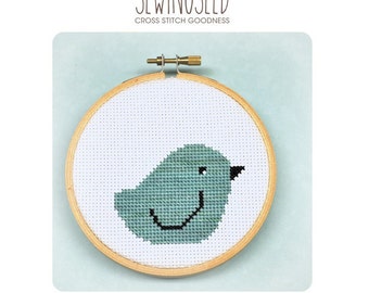 Aqua Bird Cross Stitch Pattern Instant Download