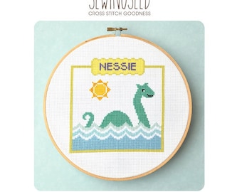 Nessie Cross Stitch Pattern, Loch Ness Monster Counted Cross Stitch Pattern, Instant Download, Sea Monster