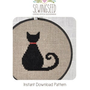 Black Cat Cross Stitch Pattern Instant Download