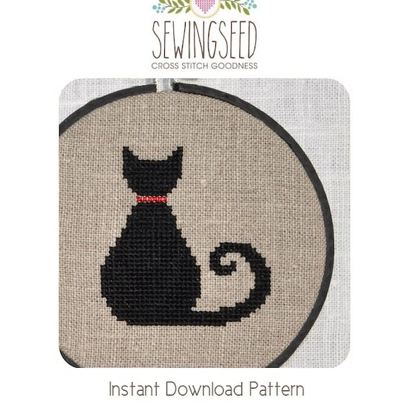 Black Cat Cross Stitch Pattern Instant Download