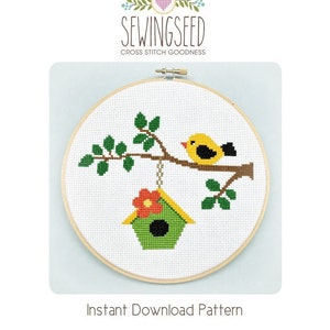 Bird on a Branch Cross Stitch Pattern Instant Download image 1