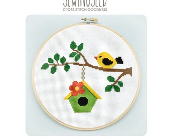 Bird on a Branch Cross Stitch Pattern Instant Download