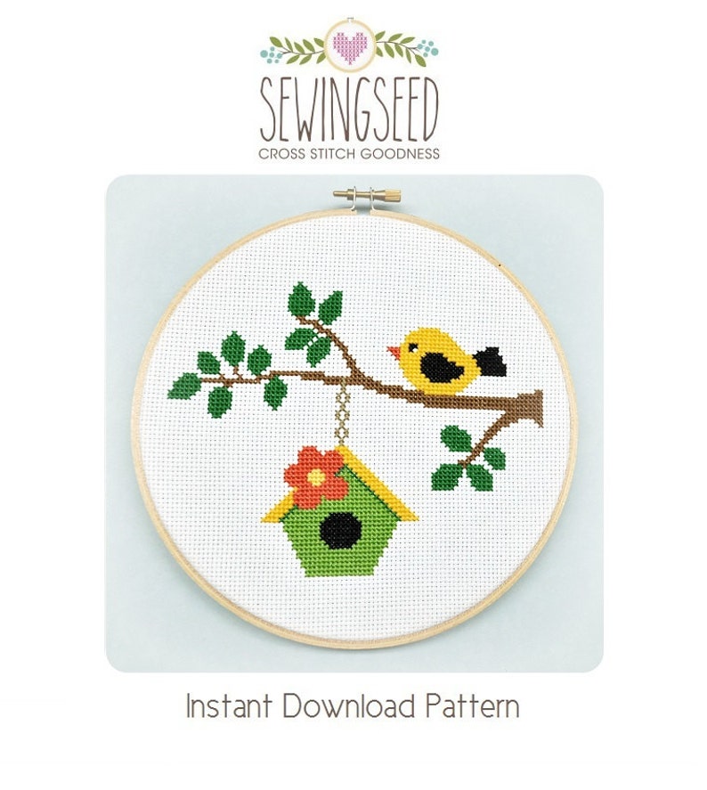 Bird on a Branch Cross Stitch Pattern Instant Download image 1