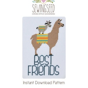 Best Friends, Goat and Llama Cross Stitch Pattern Instant Download, Quirky, Silly DIY image 1