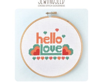 Hello Love Cross Stitch Pattern Instant Download