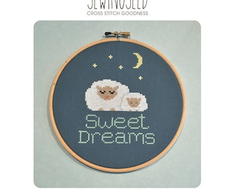 Sweet Dreams, Sleeping Sheep Cross Stitch Pattern Instant Download