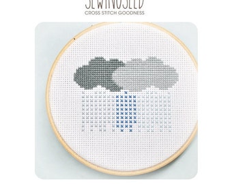 Rain Clouds Stormy Weather Cross Stitch Pattern Instant Download