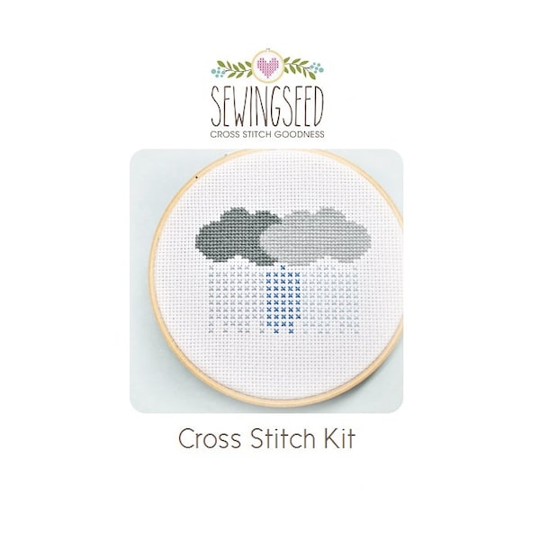 Rain Clouds Cross Stitch Kit, Stormy Weather, DIY Kit, Easy Embroidery Kit, Perfect for a Beginner