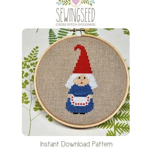 Little Old Lady Gnome Cross Stitch Pattern Instant Download image 1