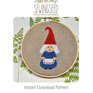 Little Old Lady Gnome Cross Stitch Pattern Instant Download image 1