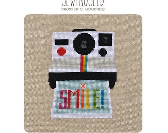 Smile Camera Cross Stitch Pattern Instant Download, Instant Camera Design, DIY Photography Cross Stitch