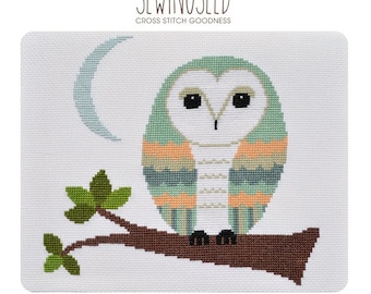 Barn Owl Cross Stitch Pattern Instant Download, Whimsical, DIY Nursery Decor
