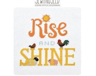 Rise and Shine Cross Stitch Pattern Instant Download, Farm Animals, Rooster, Nursery