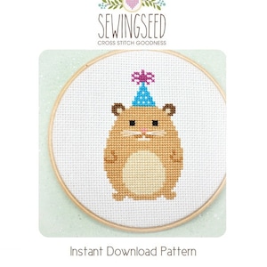 Party Animal Hamster Cross Stitch Pattern Instant Download, Happy Birthday