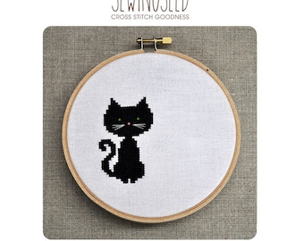 Small Black Cat Cross Stitch Pattern Instant Download