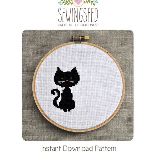 Kleine schwarze Katze Kreuzstich Muster Instant Download