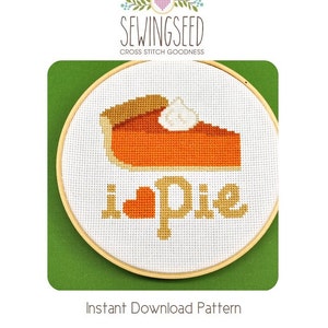 I love Pie Cross Stitch Pattern Instant Download, Thanksgiving image 1