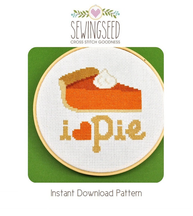 I love Pie Cross Stitch Pattern Instant Download, Thanksgiving image 1