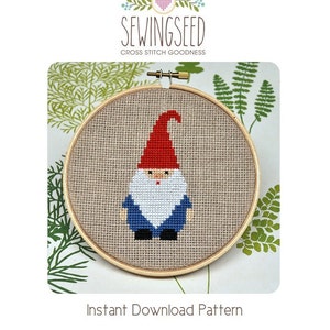 Cross Stitch Pattern, Gnome Cross Stitch, Instant Download, Beginner image 1