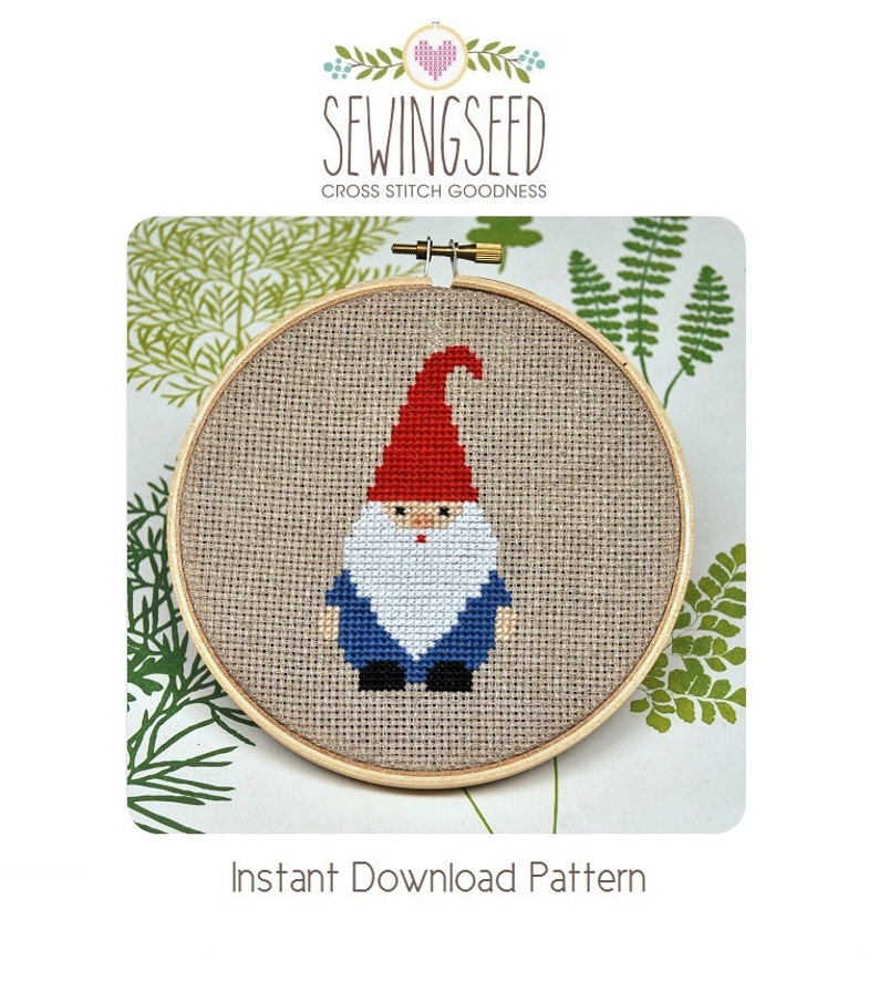 Cross Stitch Pattern, Gnome Cross Stitch, Instant Download, Beginner image 1