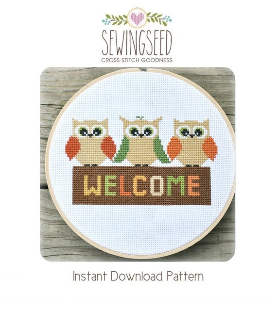 Owl Welcome Cross Stitch Pattern Instant Download Etsy