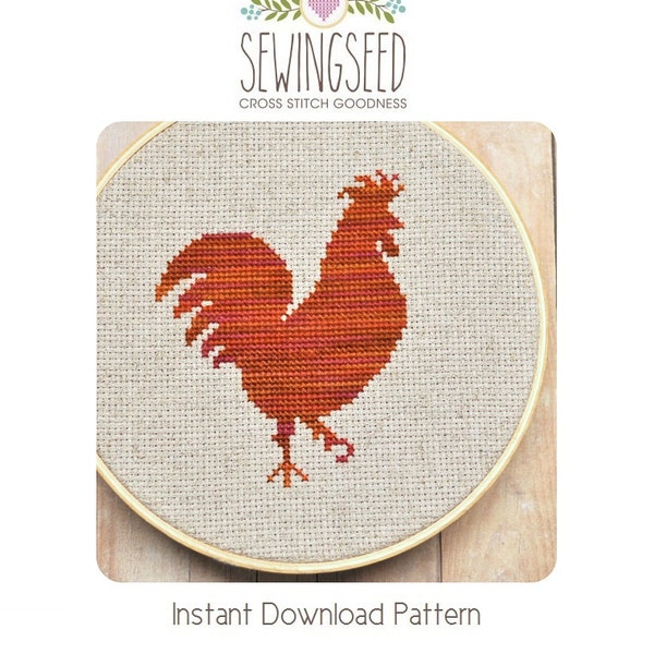 Rooster Silhouette Cross Stitch Pattern Instant Download