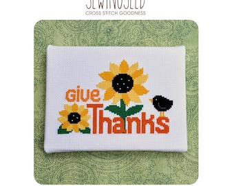 Give Thanks Cross Stitch Pattern, Thanksgiving Instant Download